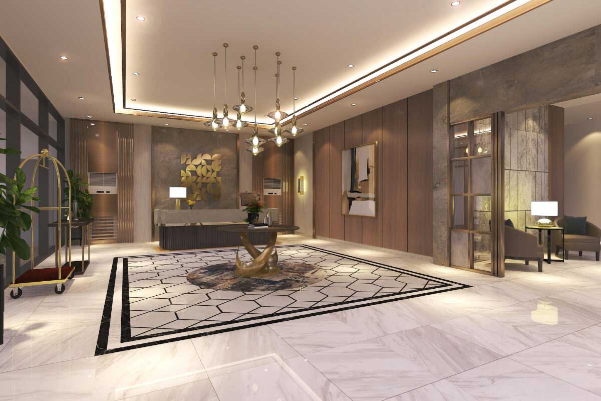 Interior shot of condo lobby